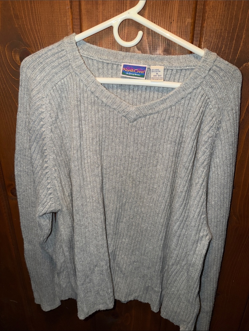 Northcrest Gray Ribbed V-Neck Sweater